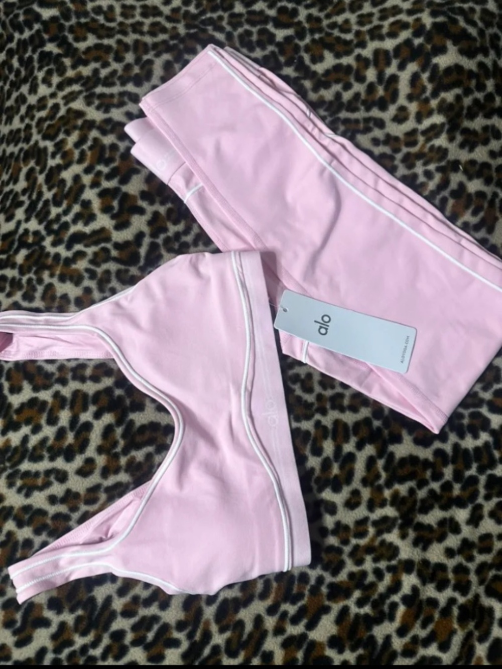 Pink Alo sports bra and leggings set